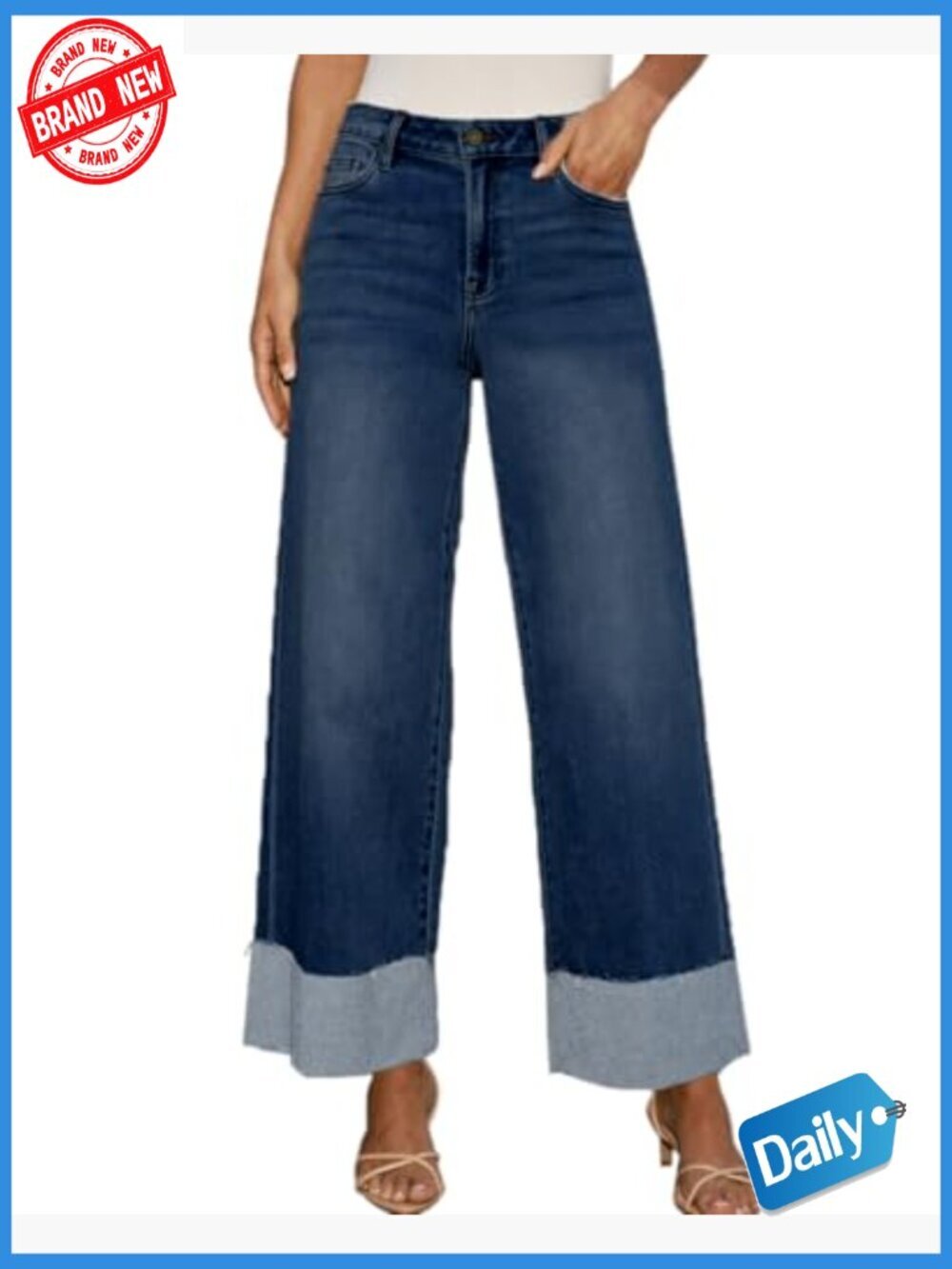 High Waisted Wide Leg Stretch Frayed Hem Boyfriend Jeans - Picture 5 of 5